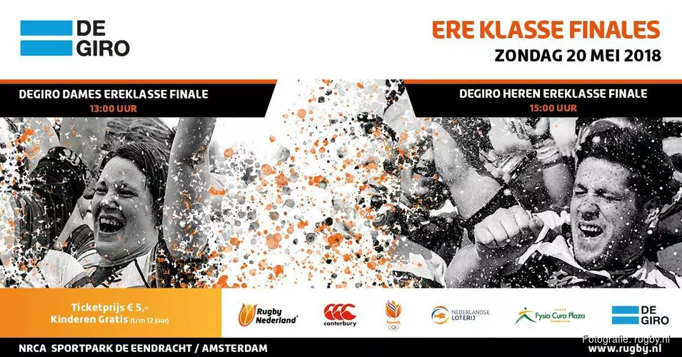 Zondag 20 mei finales Degiro Ereklasse rugby