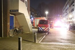 Brandweer helpt bewoners naar beneden na brand in portiek