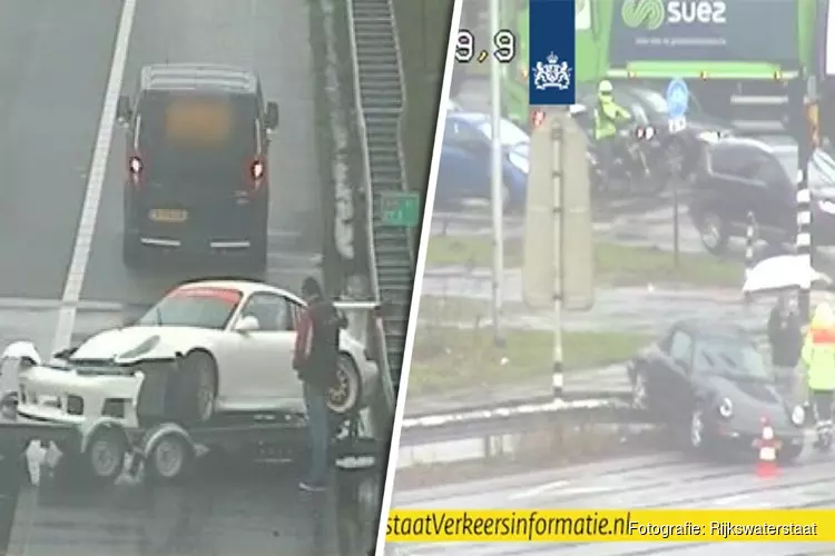 Twee dure sportwagens in de kreukels bij ongelukken op A10