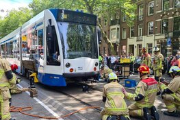 Reddingsactie gaande voor hond onder tram Amsterdam