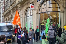 Demonstranten Extinction Rebellion bekladden H&M en gebruiken etalage