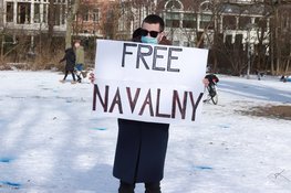 Demonstratie voor Russische oppositieleider Aleksej Navalny op Museumplein