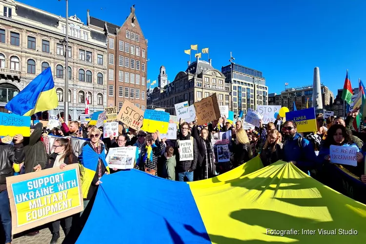 Demonstratie op de Dam vanwege situatie Oekraïne-Rusland