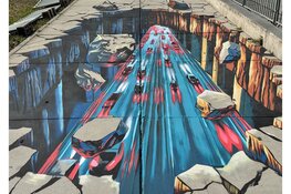 3D-streetpainting van de Zuidasdok tunnel bij station Amsterdam Zuid