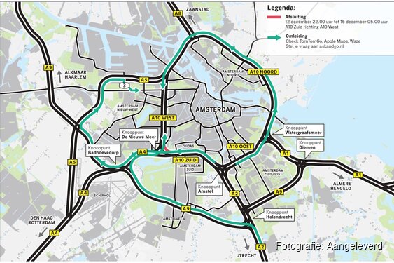 12-15 december: afsluiting A10 Zuid richting A10 West
