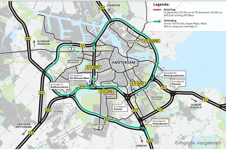 12-15 december: afsluiting A10 Zuid richting A10 West