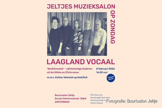 Vijfstemmige nachtliederen in Jeltjes Muzieksalon op zondag, 8 februari, 16:00 uur