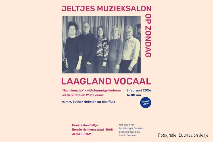 Vijfstemmige nachtliederen in Jeltjes Muzieksalon op zondag, 8 februari, 16:00 uur
